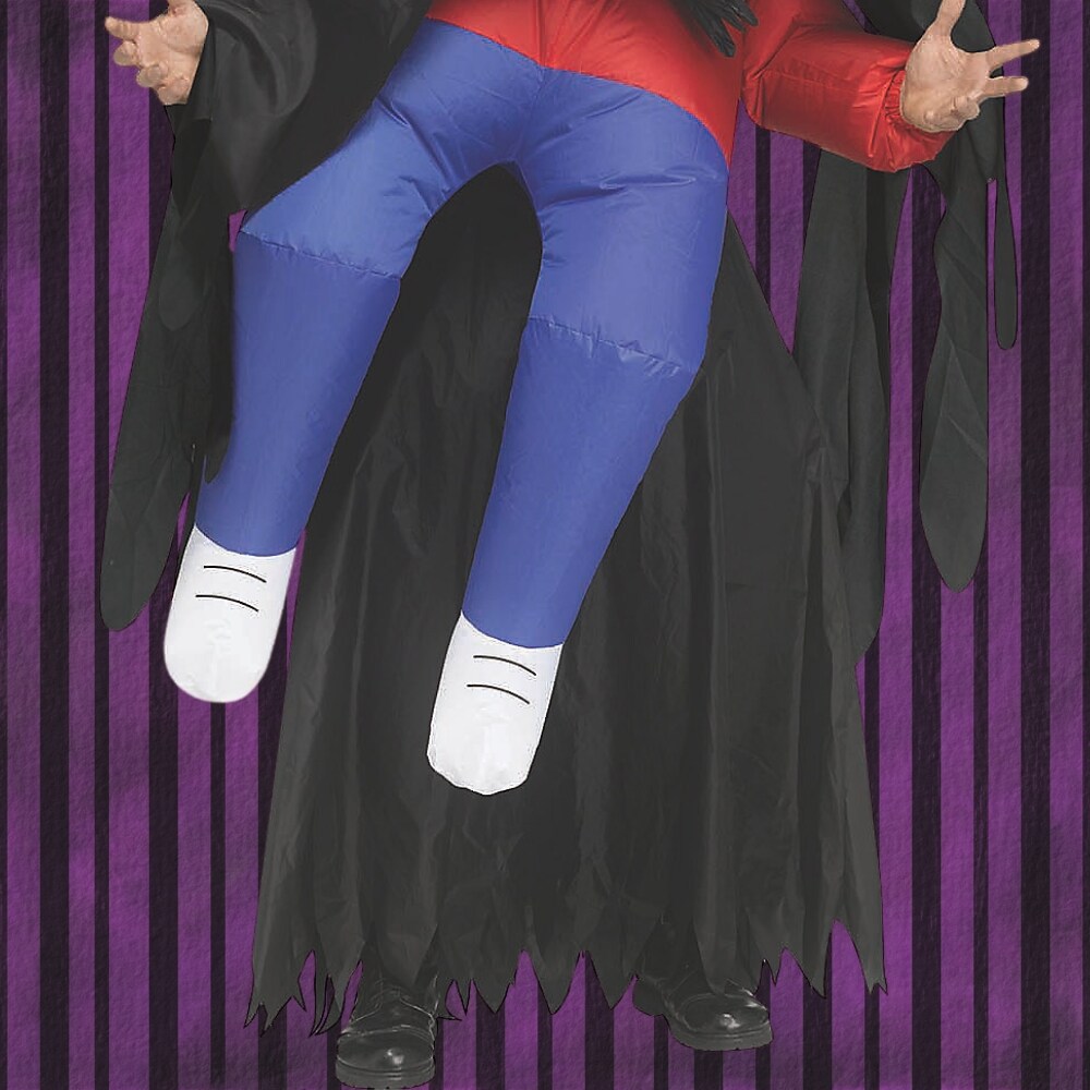 Adults Inflatable Piggyback Ghost Face Costume with Fan and Halloween Crowd