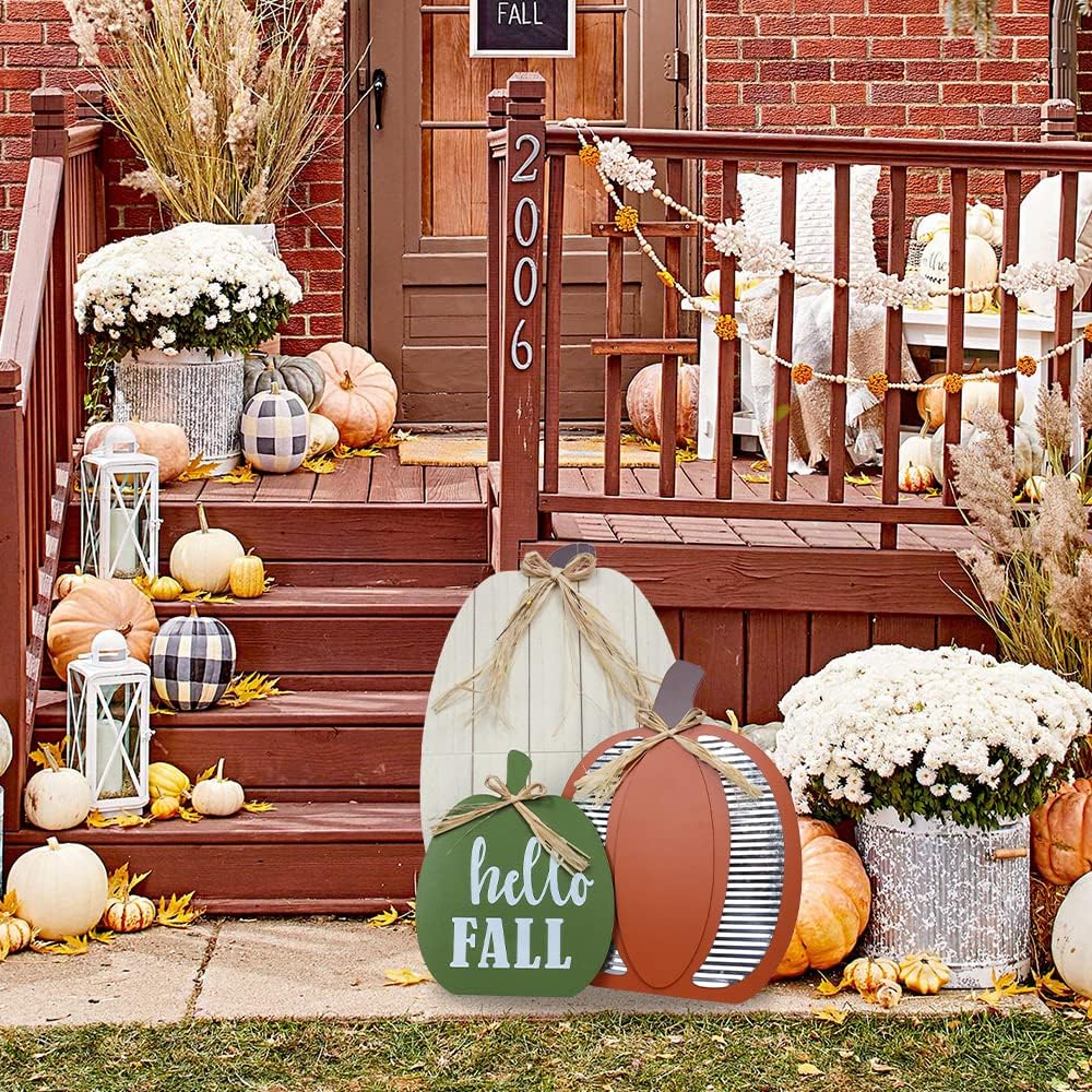 3 Pack 24&#x22; Pumpkin Wood Porch Standing Decor
