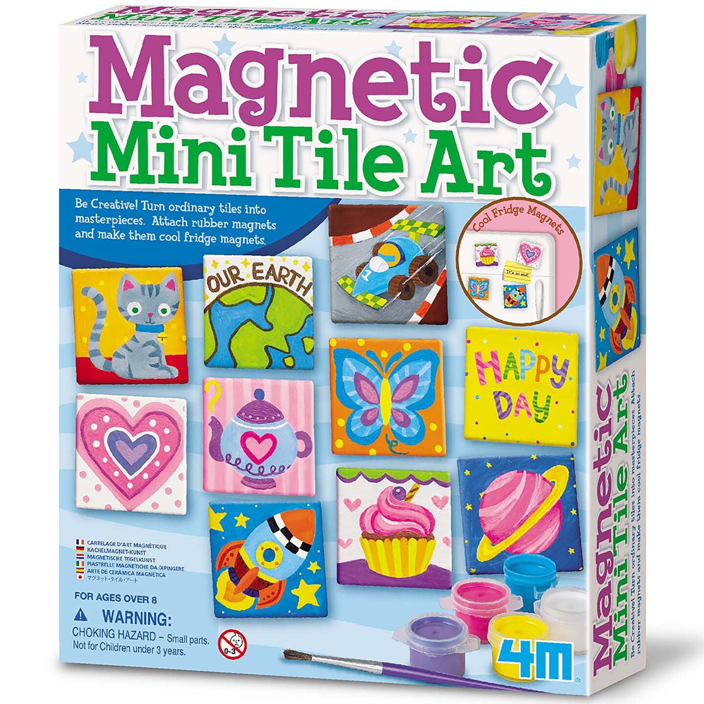 4M: Magnetic Mini Tile Art - DIY 12 Fridge Magnets Kit, Paint Masterpieces On 2x2" Tiles, All-In-1 Arts & Craft Set, Paint Strip & Brush, Kids Ages 8+