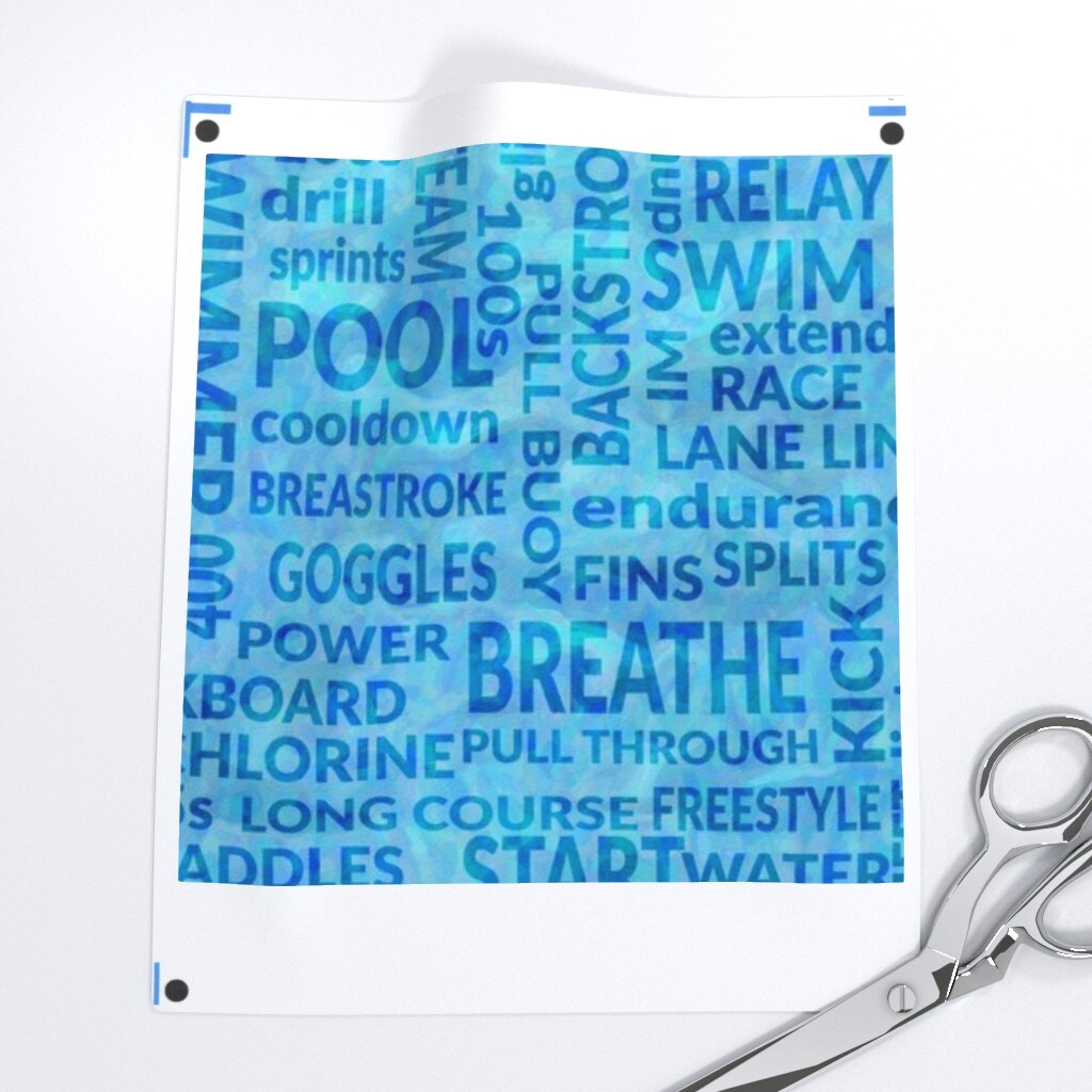 Swimming Word Cloud Pool Swim Custom Printed Fabric by Spoonflower Various Fabrics by the Yard or Fat Quarter