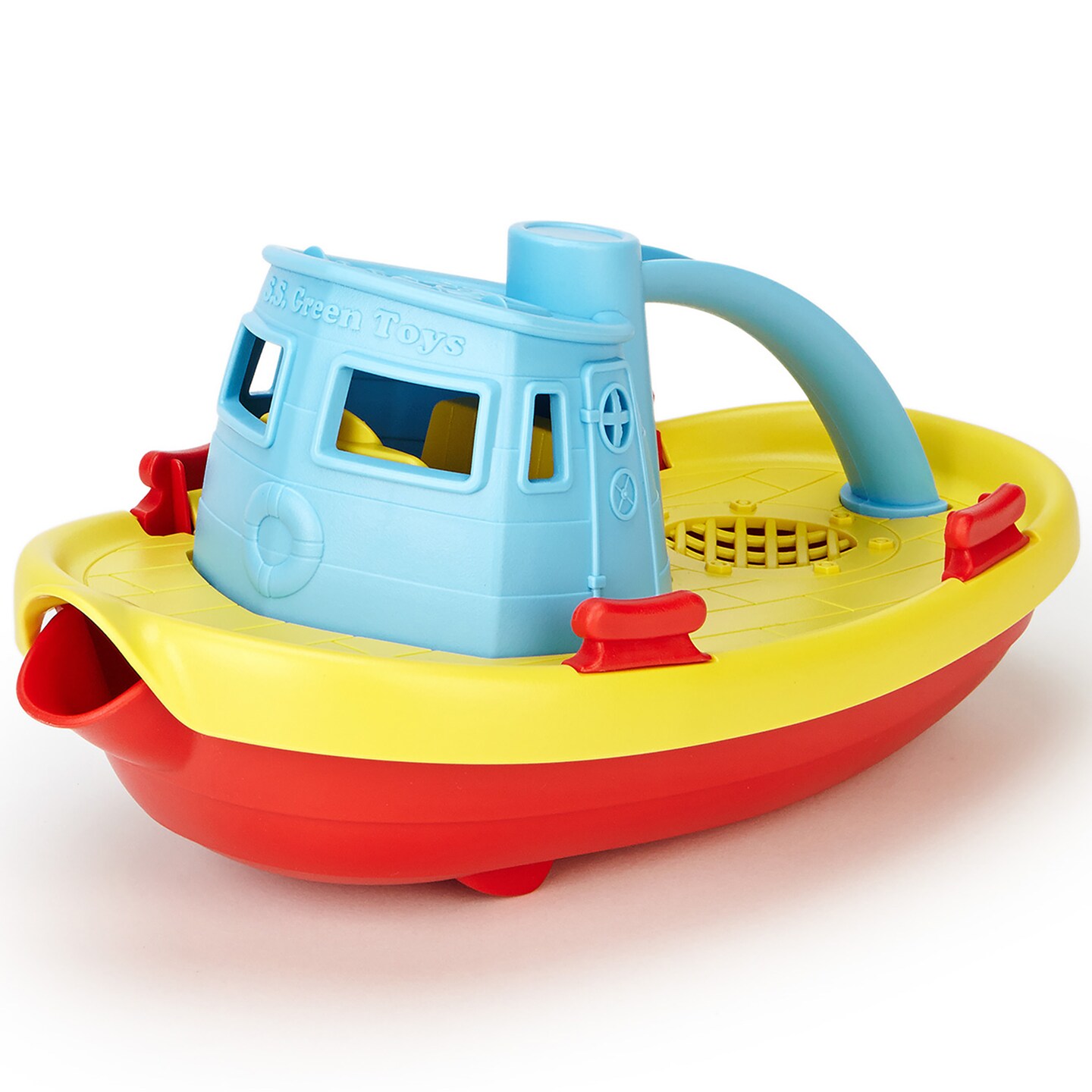 Green Toys: My First Tugboat - Blue Top - Floating Bathtime Toy, Watercraft Vehicle, Scoop & Pour Water Play, Recycled Plastic, Kid-Toddler-Baby 6 Mo+