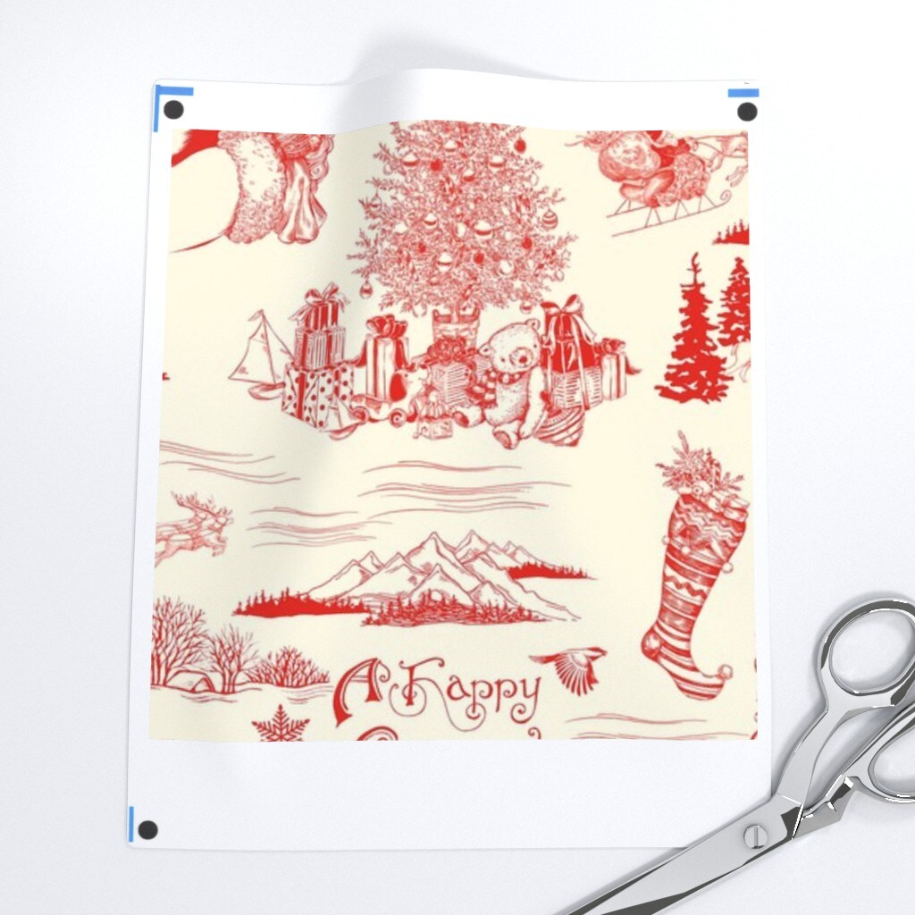 Christmas Holiday Toile Red Cream Winter Landscape Custom Printed Fabric by Spoonflower Various Fabrics by the Yard or Fat Quarter