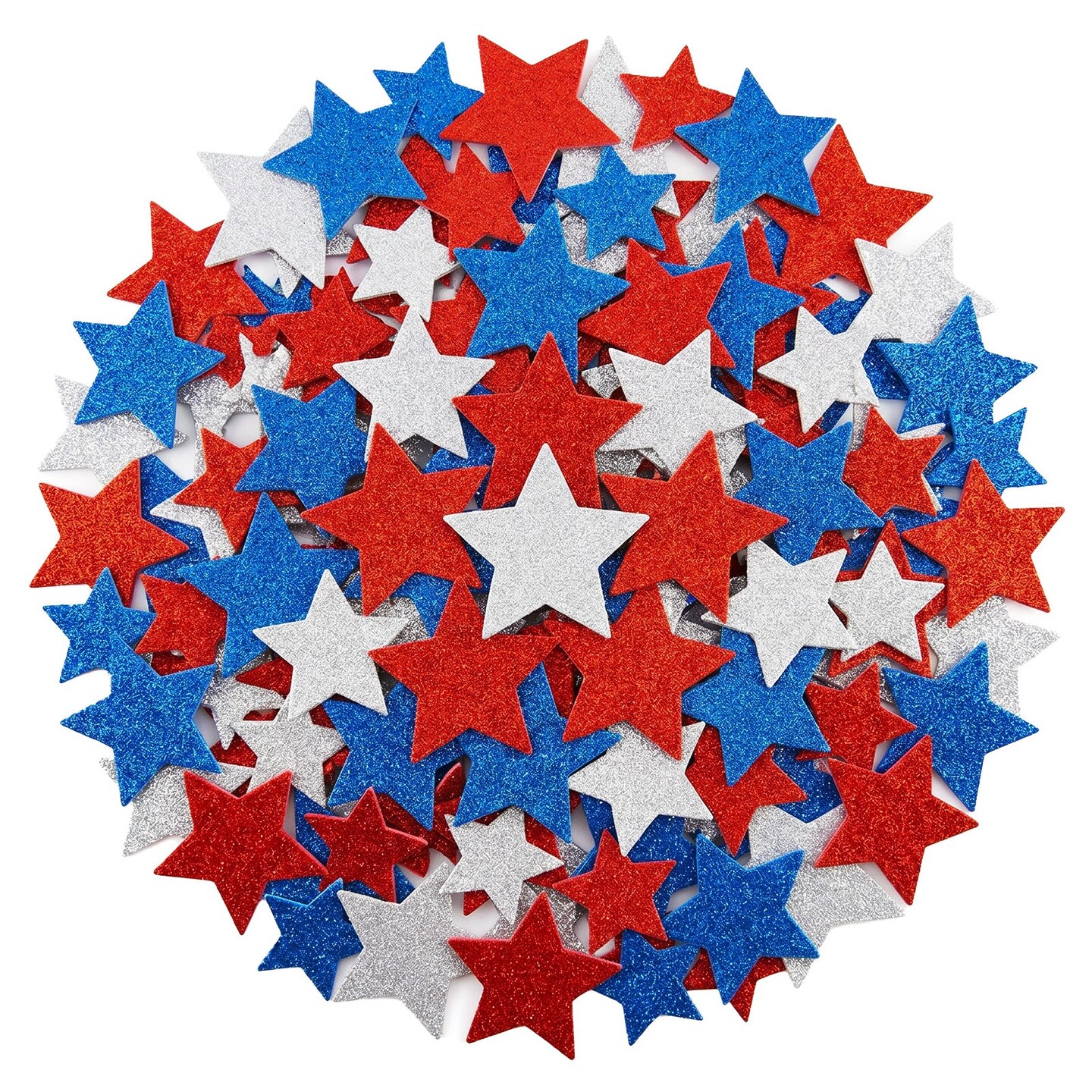 Wrapables Red White and Blue Glitter Self-Adhesive Foam Star Stickers, Patriotic Stickers for 4th of July, Memorial Day, Veterans Day, Independence Day (210pcs)