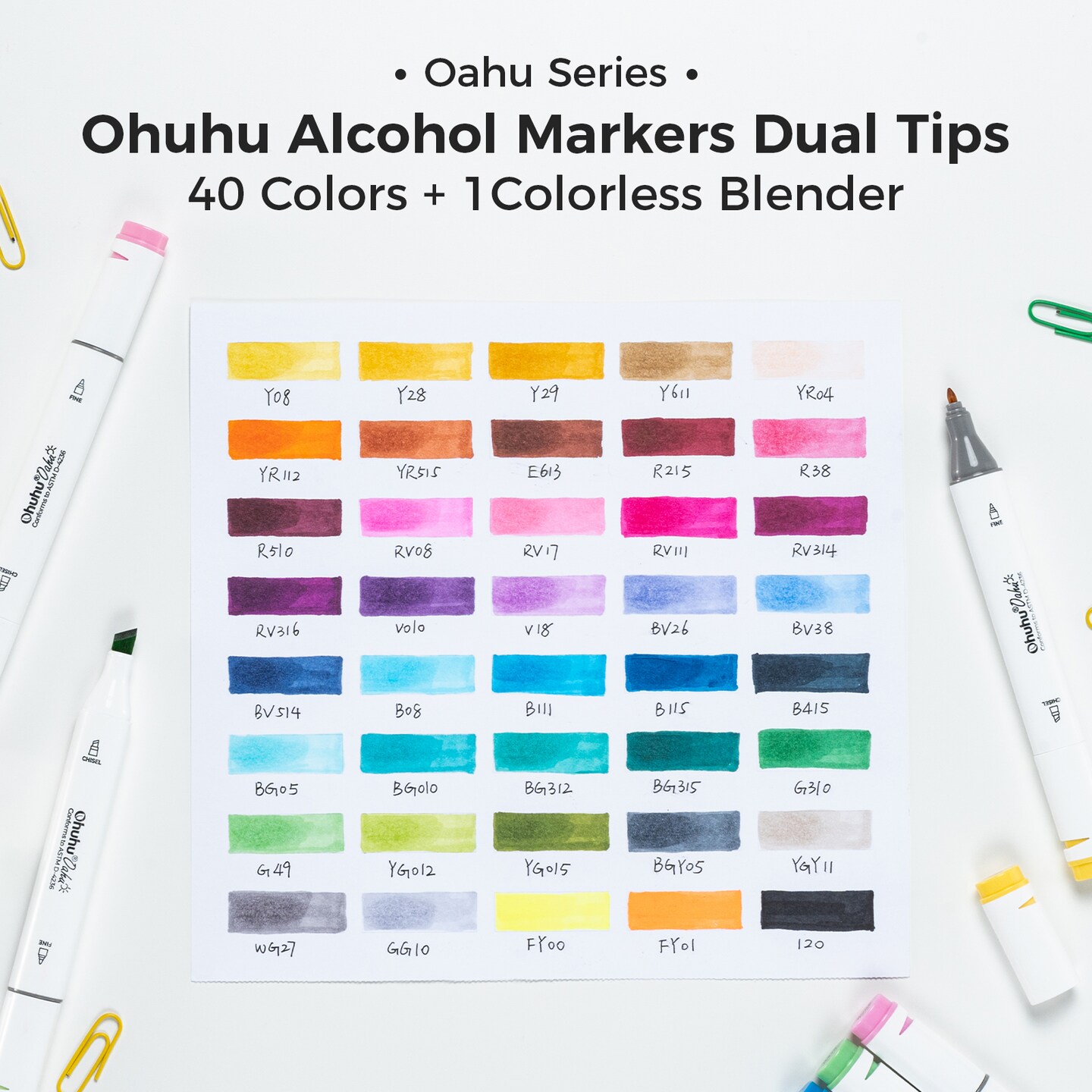 Ohuhu Oahu 40 Colors Alcohol Markers - Chisel & Fine Dual Tips - Double Tipped Art Marker Set for Artists Adults Coloring Illustration