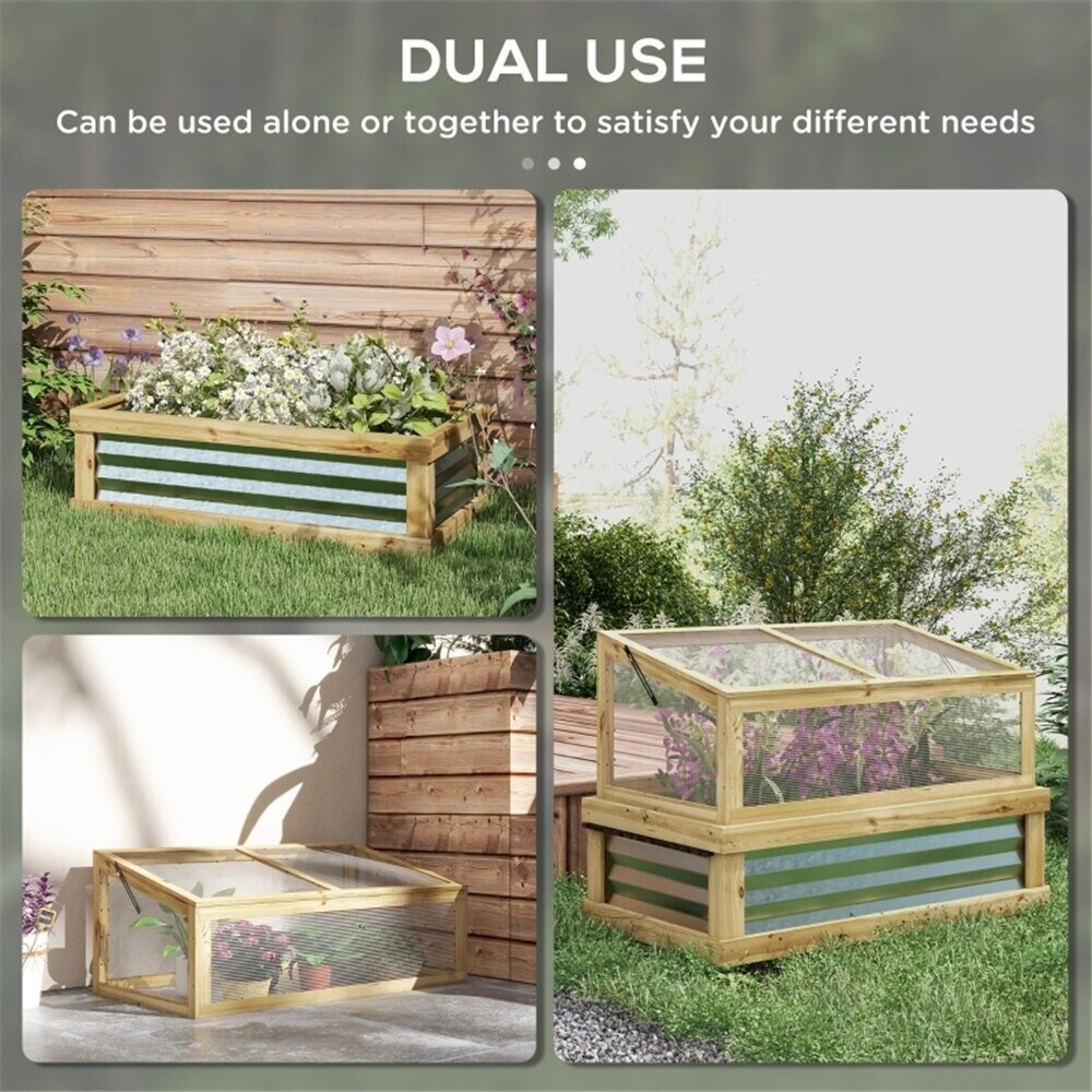Lean-To Wooden Raised Garden Bed with Cold Frame