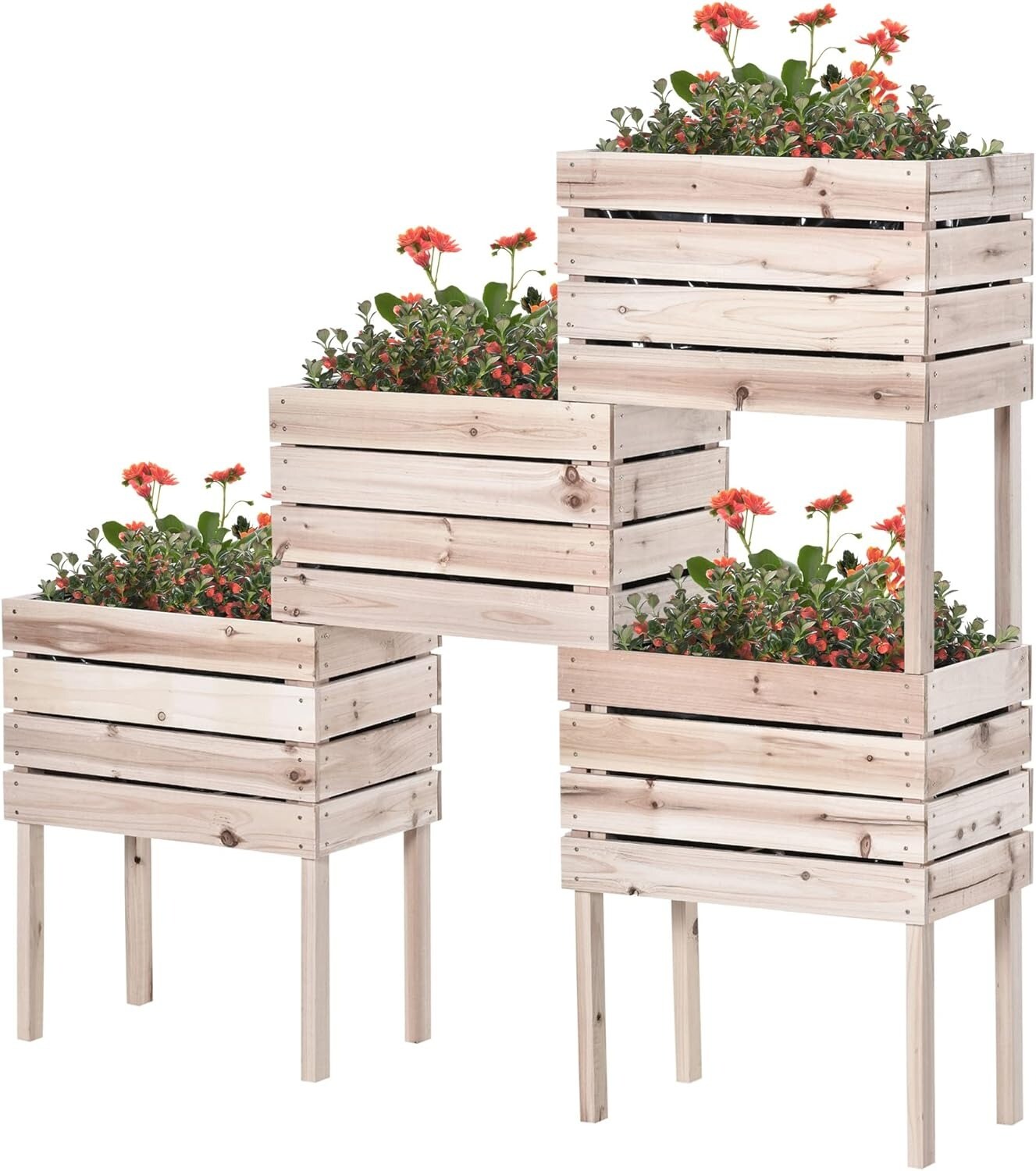 4-Piece Wooden Stacking Raised Garden Planter Boxes Beds