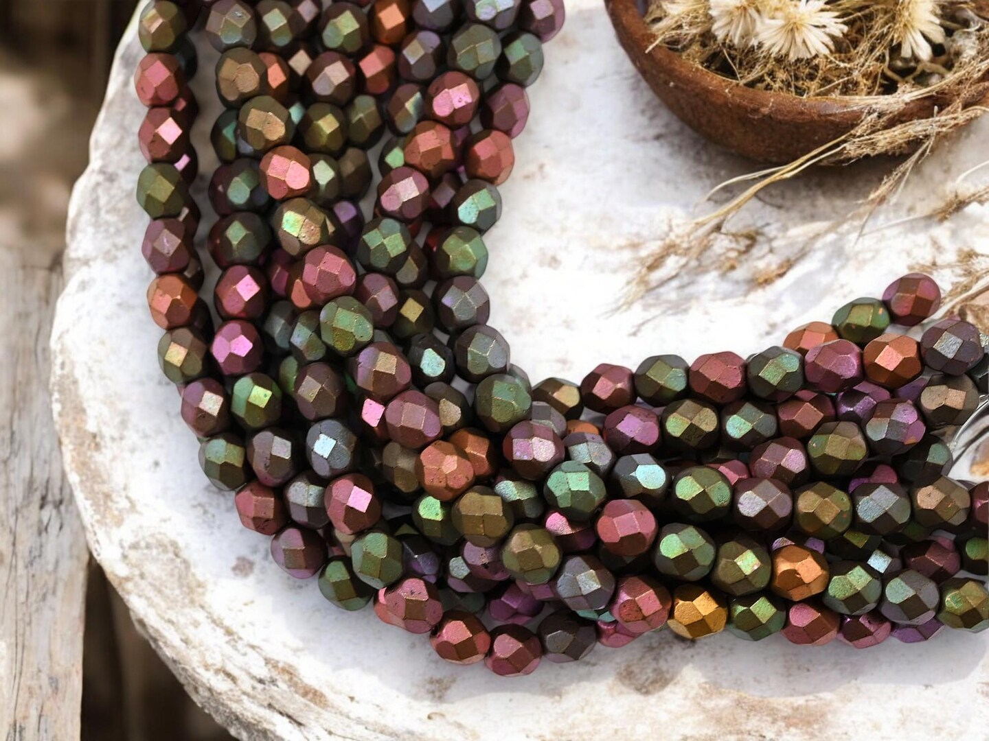 *25* 6mm Matte Metallic Iris Fire Polished Round Beads