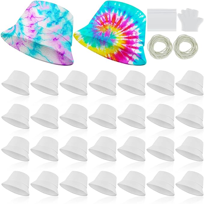 10 Pcs White Cotton Bucket Hats Bulk for Tie-Dye — Blank DIY Hats with Accessories, Perfect for Tie-Dye Parties, Gifts, and Back-to-School Crafts (Large)