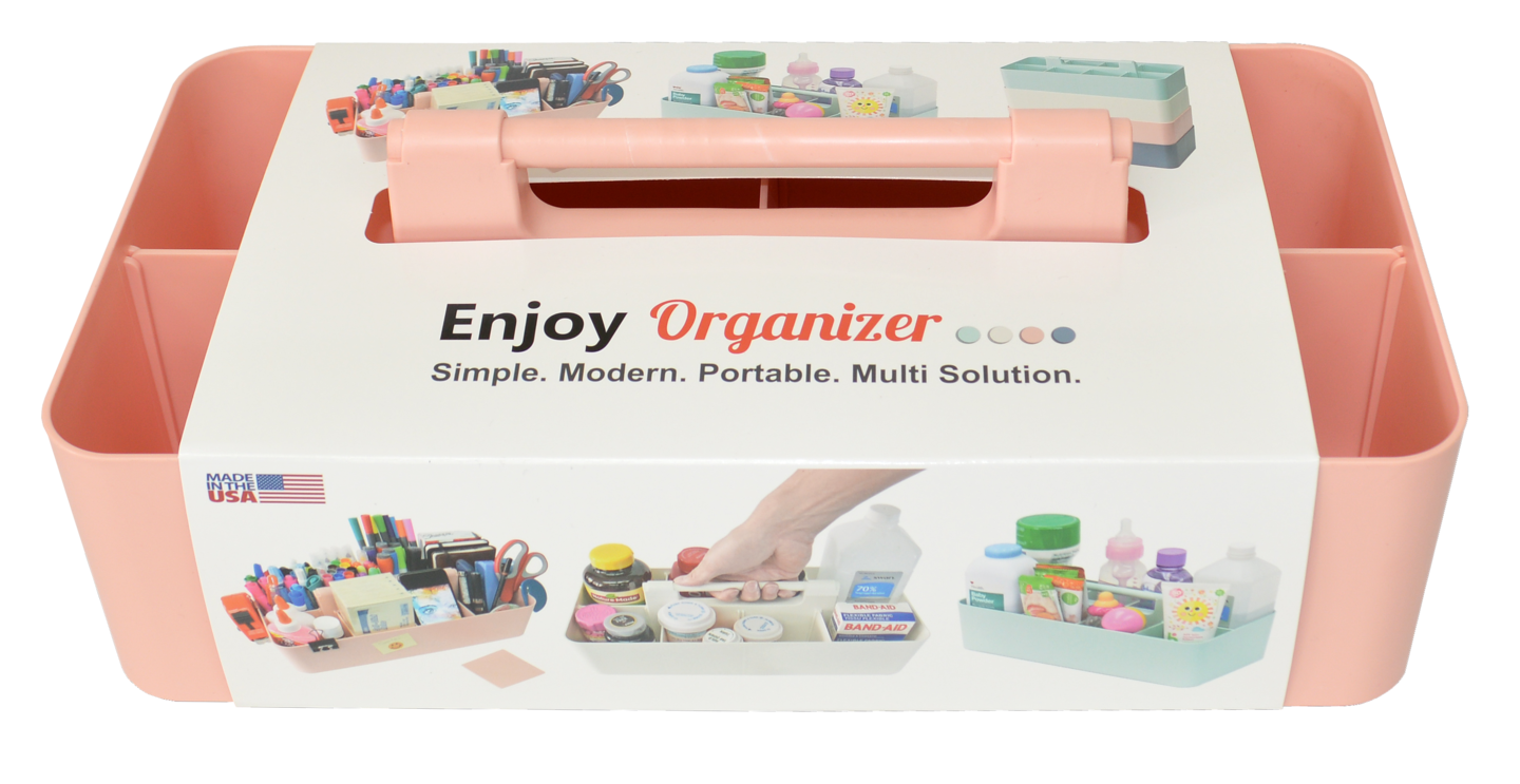 Enjoy Organizer 2 Pack Portable Caddy Stackable Plastic Organizer with Handle Desk, Makeup, Dorm, Classroom Art Organizer Made In USA