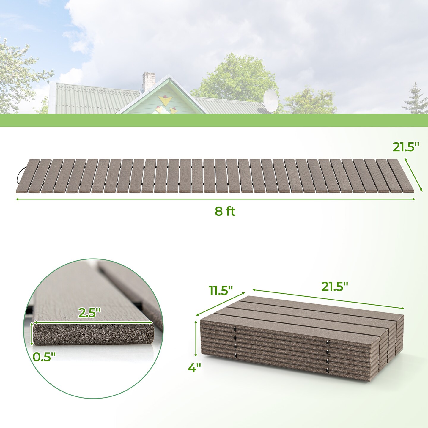 8-Foot Grey Roll-Up Garden Pathway HDPE Slats with Heavy-Duty Wire for Outdoor Use