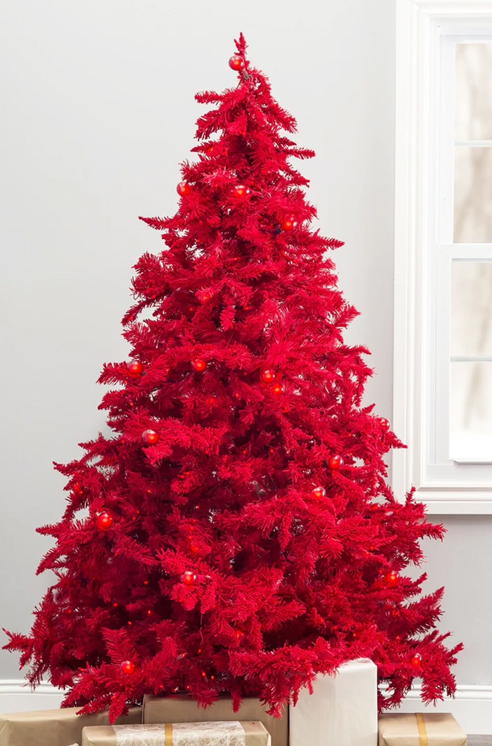 7.5ft Pre Lit Ruby Red Christmas Tree with Small and Large LED Lights