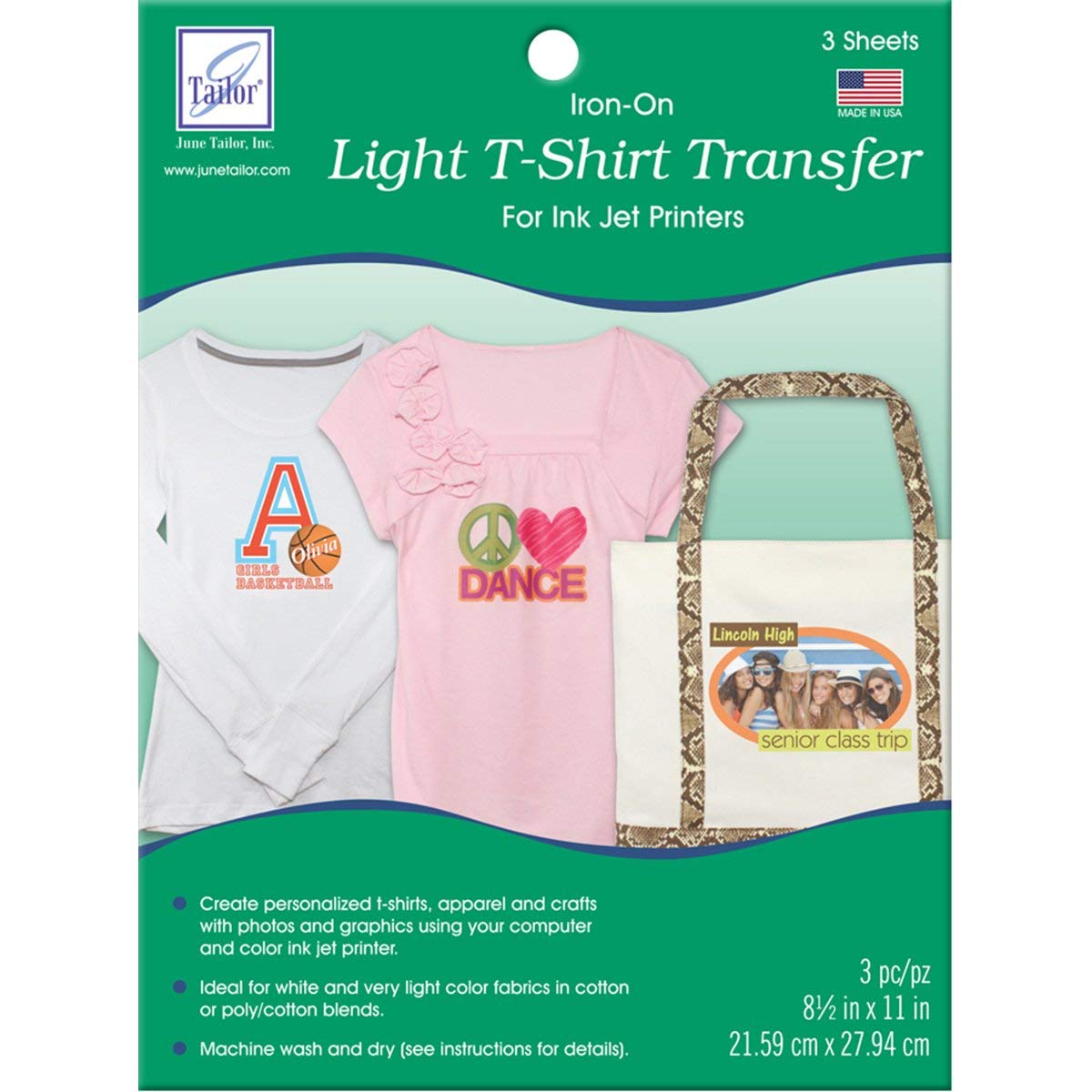 AccuQuilt Light T-Shirt Transfer Paper for Inkjet Printers, Iron-On Printable Fabric Transfers for Light Fabrics, 3 Sheets, 8.5" x 11"