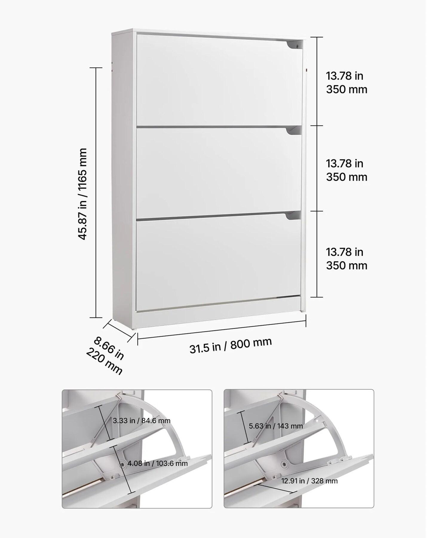 Shoe Cabinet 3 Flip Drawers Freestanding White Storage Organizer