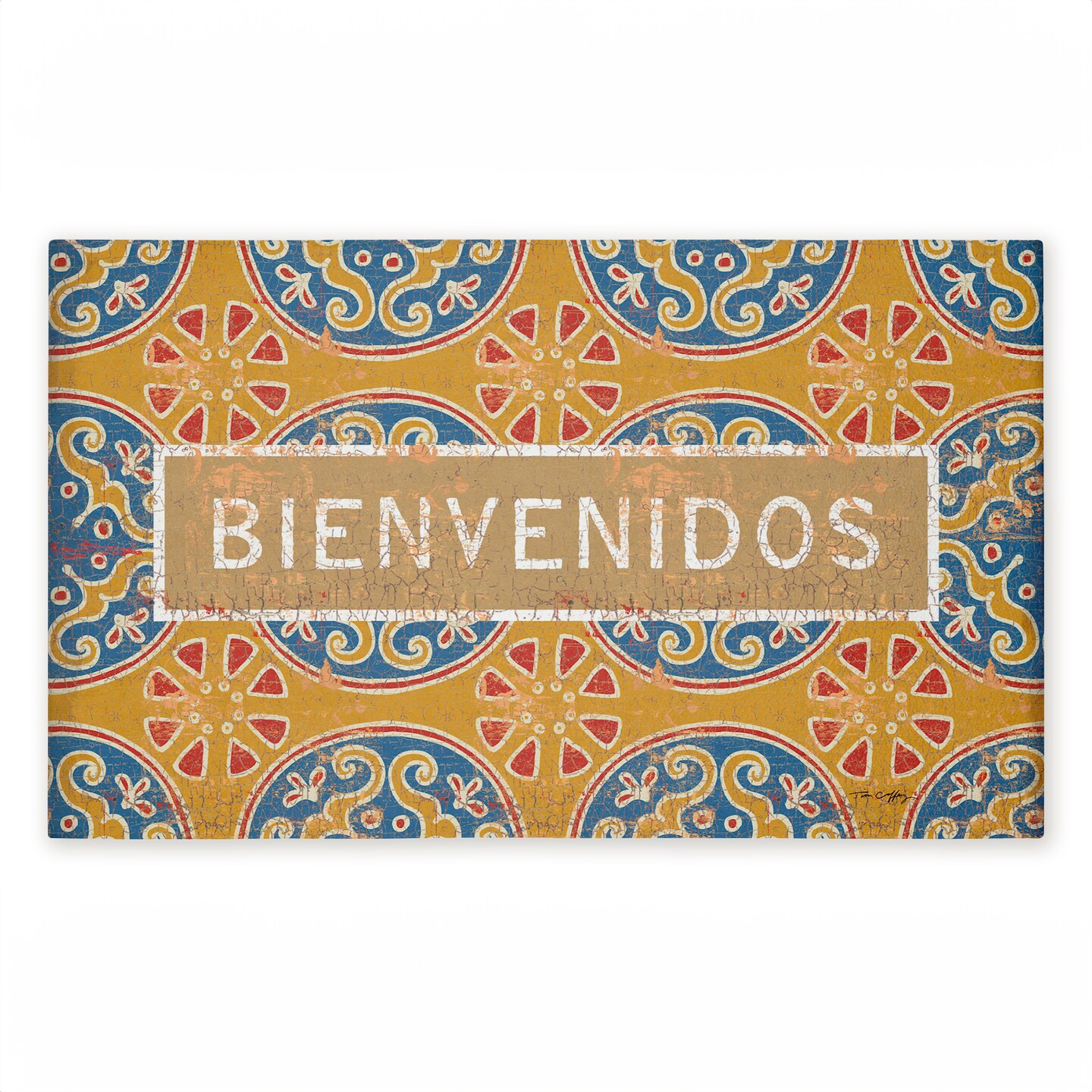 Stupell Industries Valencia Pattern Bienvenidos Printed Outdoor Door Mat, design by Tim Coffey, 18"x30"