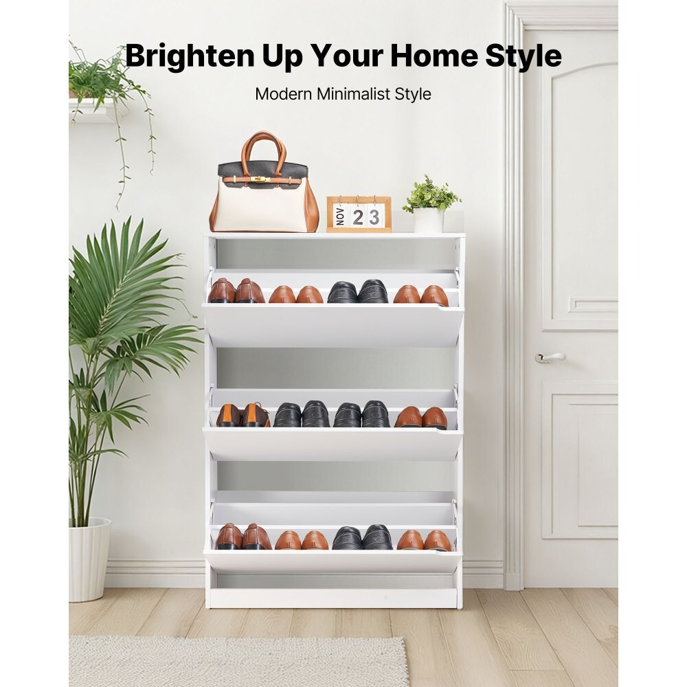 Shoe Cabinet 3 Flip Drawers Freestanding White Storage Organizer