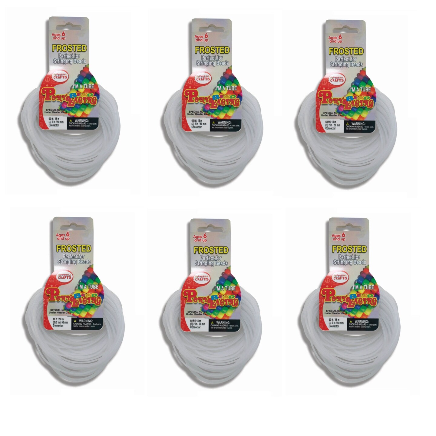 Multipack of 6 - Pepperell Pony Bead Lacing 2mmX60'-Frost