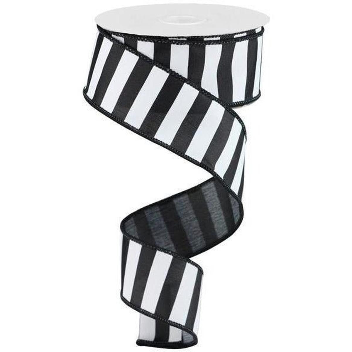 1.5&#x22; Medium Horizontal Stripe Ribbon: Black &#x26; White (10 Yards)
