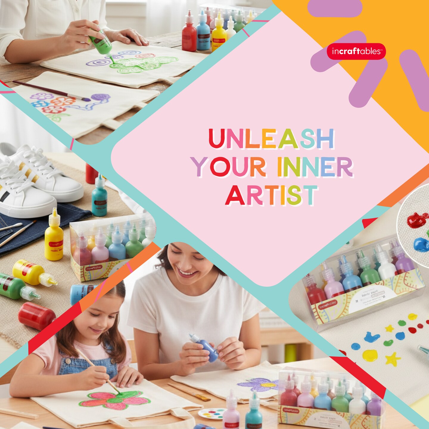 Incraftables Fabric Paint for Clothes Permanent (12 Colors Set - 1 oz Each). Tshirt Paint for Fabric. Best 3D Non Toxic Fabric Paint for Laundry, Crafts, Tote Bags, Shoes, Shirts, Upholstery &#x26; Pillow