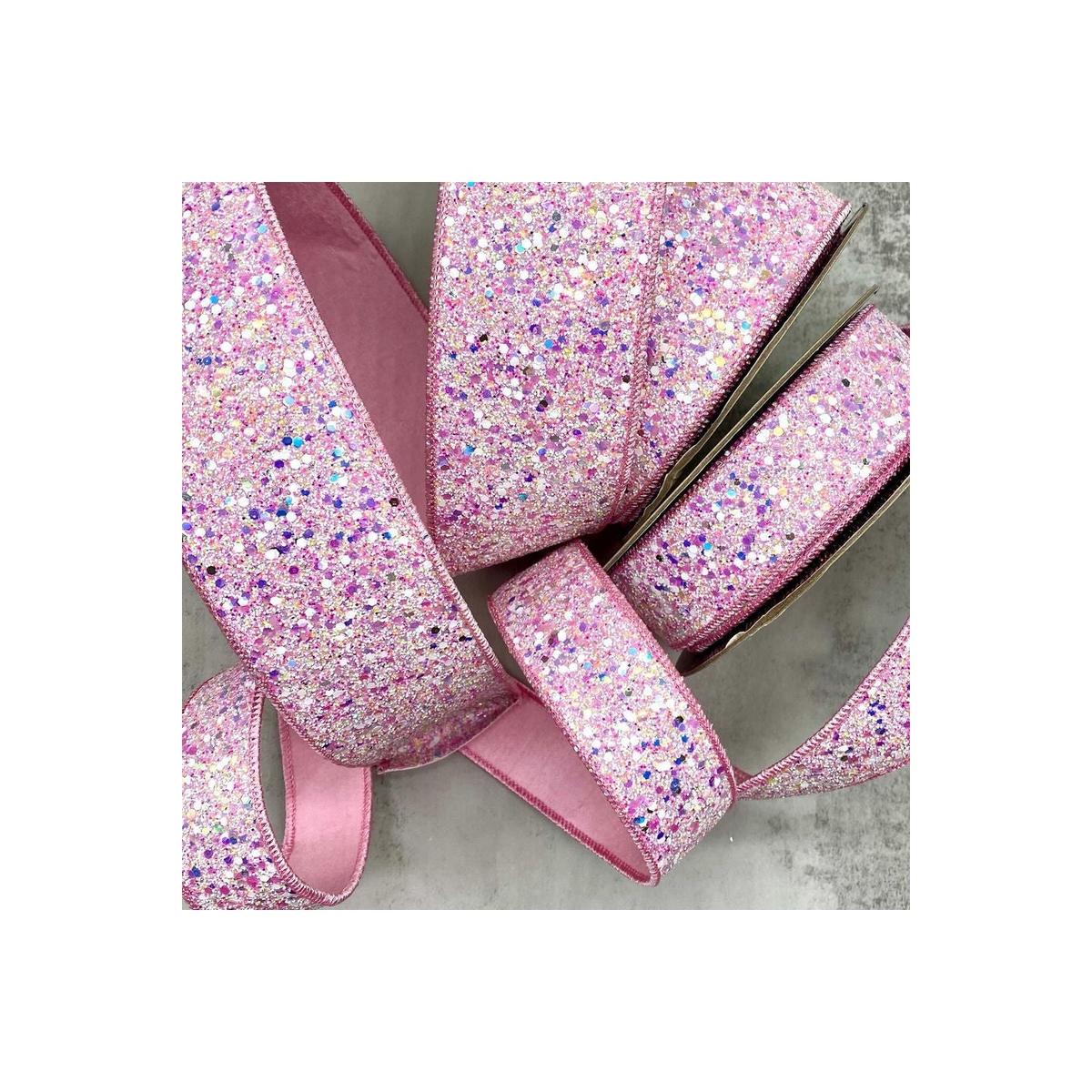 1.5&#x22; Sugar Plum Glitter Ribbon: Cotton Candy Pink (10 Yards)