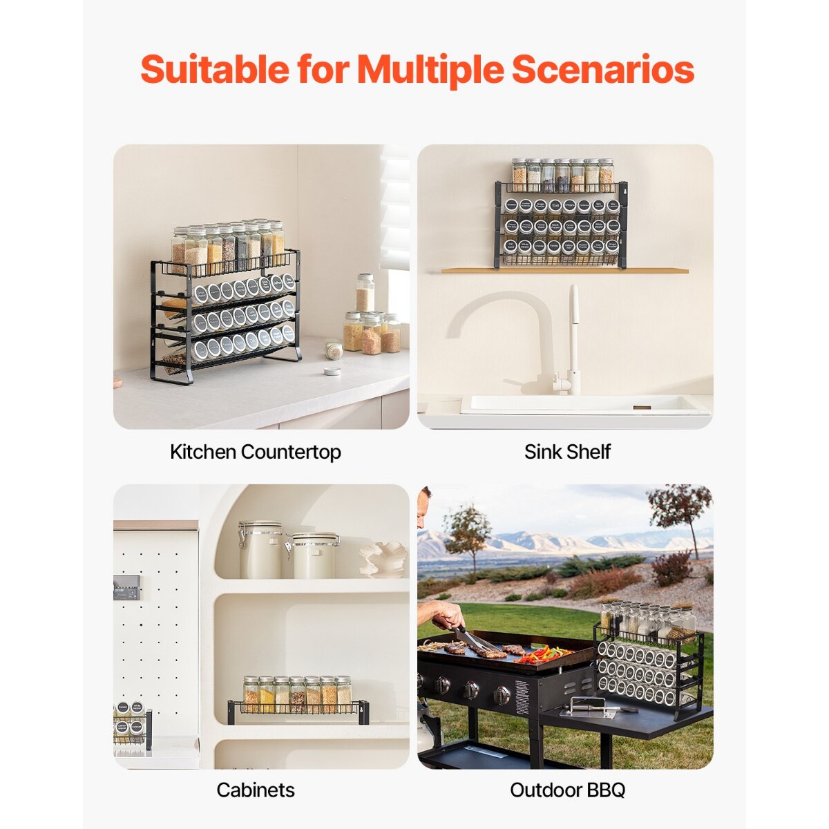 4-Tier Spice Rack Organizer for Cabinet, Detachable & Stackable