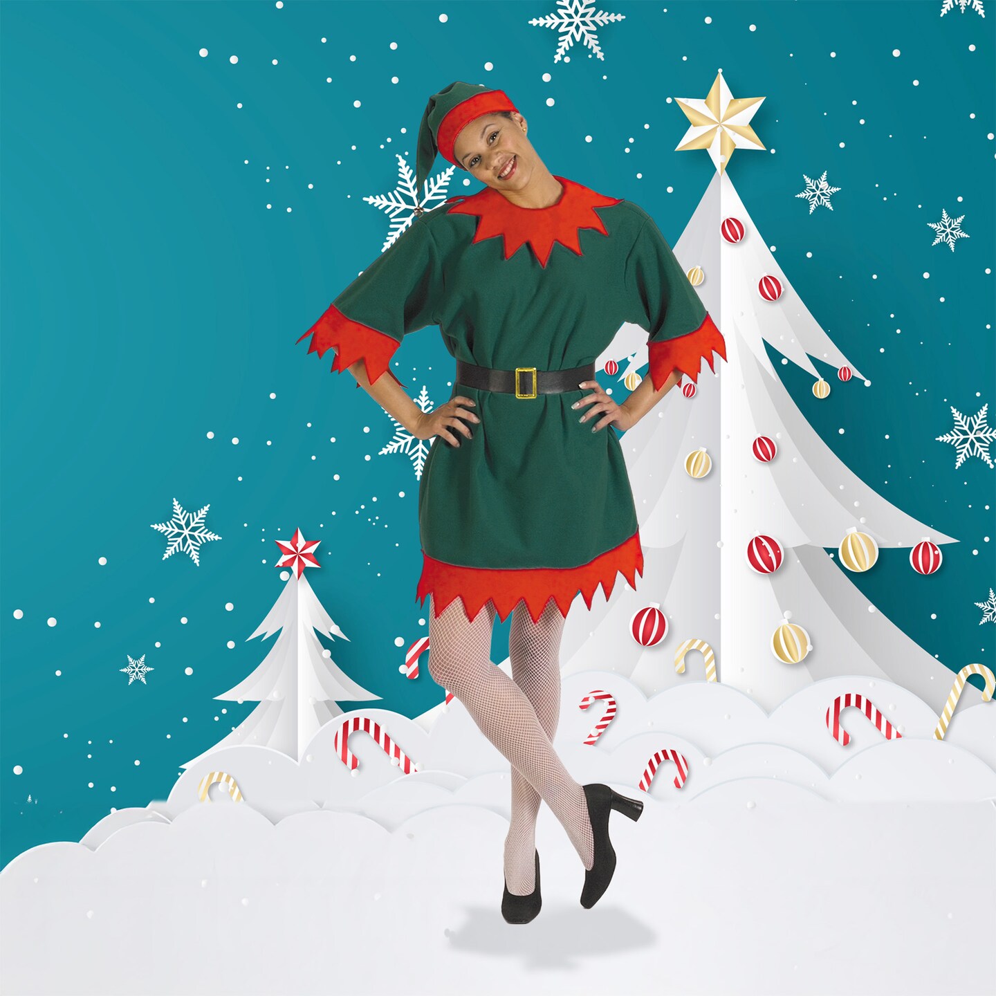 The Costume Center 3 Piece Red and Green Christmas Elf Dress – One Size Fits Most