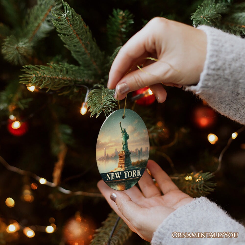 Iconic New York Statue of Liberty Ornament, Patriotic American Landmark Christmas Gift and Heritage Souvenir