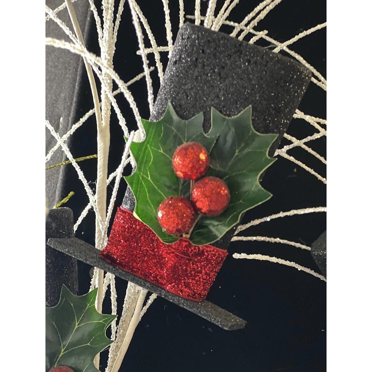 40&#x22; Glitter Snowman Top Hat Spray