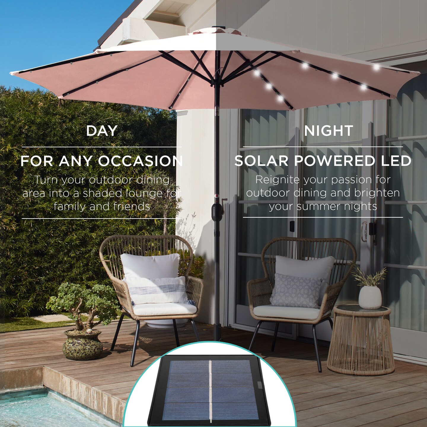 Best Choice Products 10ft Solar LED Lighted Patio Umbrella w/ Tilt Adjustment, UV-Resistant Fabric