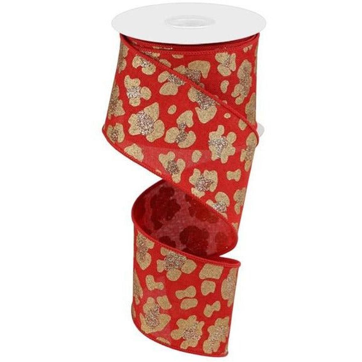 2.5&#x22; Leopard Print Ribbon: Red (10 Yards)