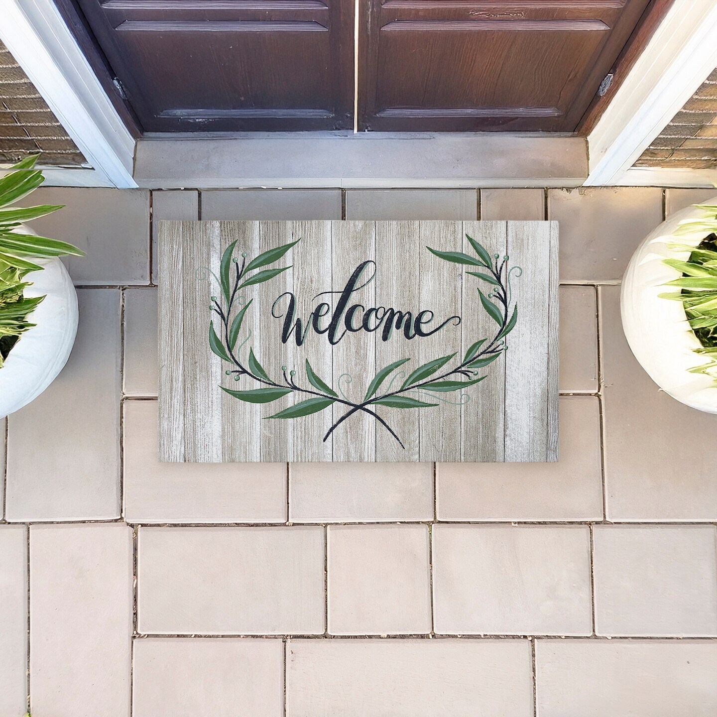 Stupell Industries Welcome over Rustic Shiplap Printed Outdoor Door Mat, design by Amanda McGee, 18"x30"
