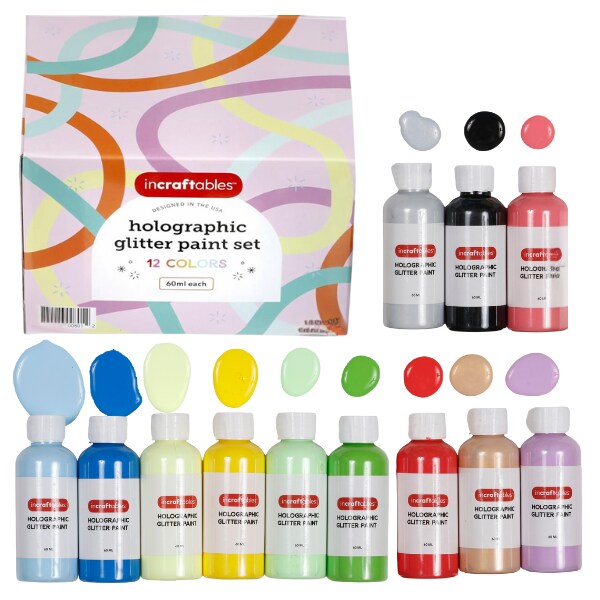 Incraftables Holographic Paint Set (12 Iridescent Colors). Metallic Acrylic Paint for Artists. Non Toxic Chameleon Paint for Canvas, Rocks, Wood, Glitter & Ceramic. Best Color Shift Paint (2 Oz/Color)