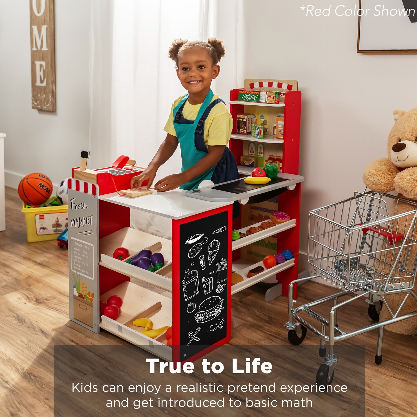 Best Choice Products Kids Pretend Play Grocery Store Wooden Supermarket Set w/ Chalkboard, Cash Register