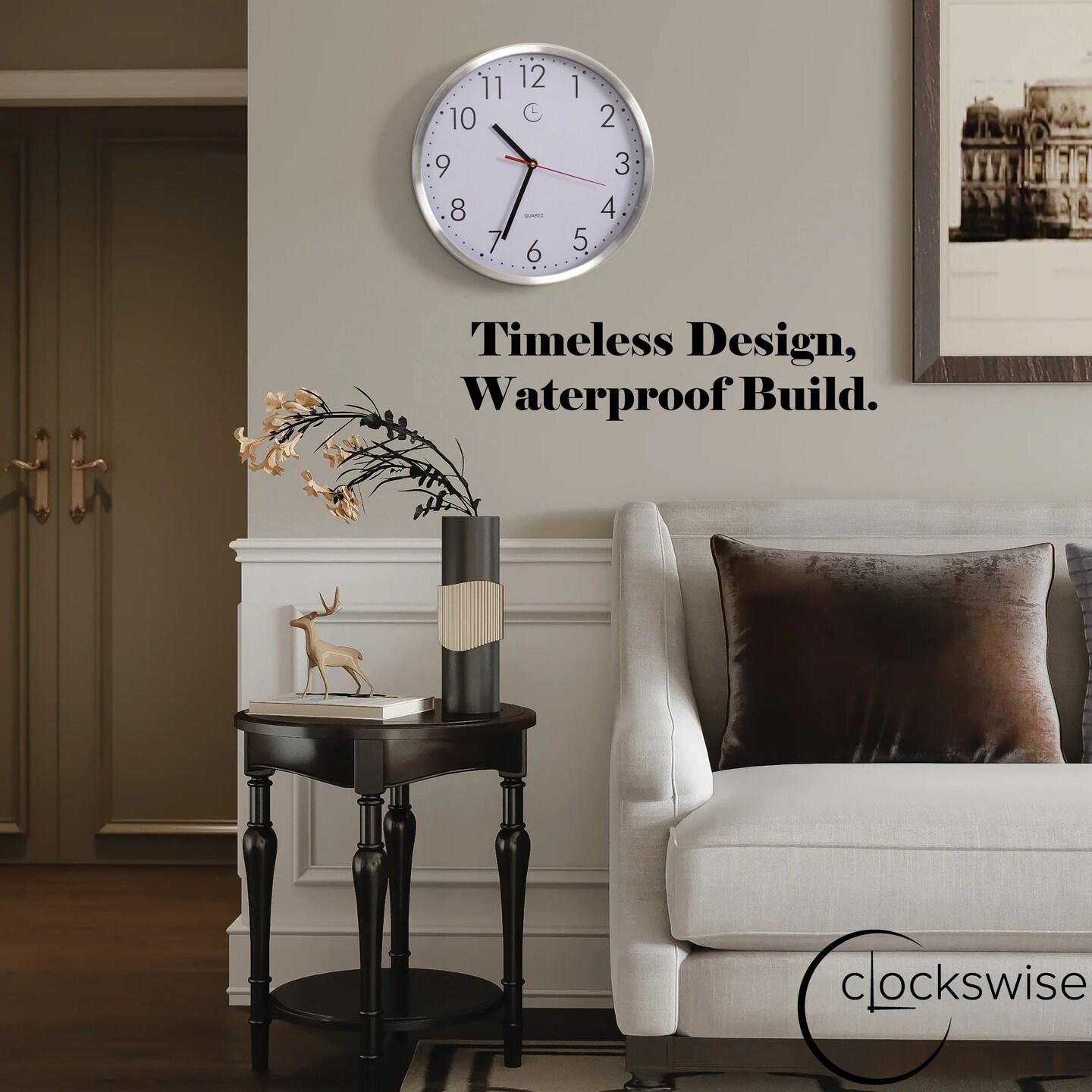 Clockswise 12" Waterproof Aluminum Wall Clock Battery Operated Precision Quartz Movement Weather Resistant Metal Frame for Indoor Outdoor Bathroom Kitchen Patio Garden Living Room Office & Home Décor