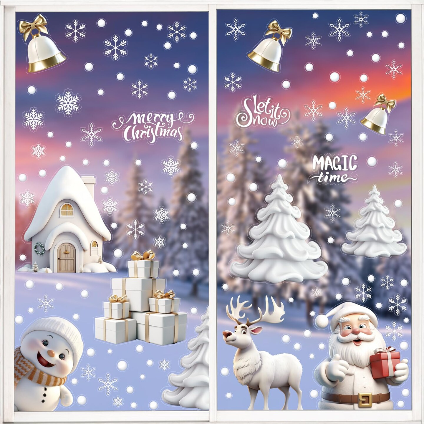 CCINEE 180pcs Christmas Window Clings,Xmas Large Window Static Stickers Snowman Santa Snowflake Reindeer Decals for Xmas Party Decorations(8 Sheets)