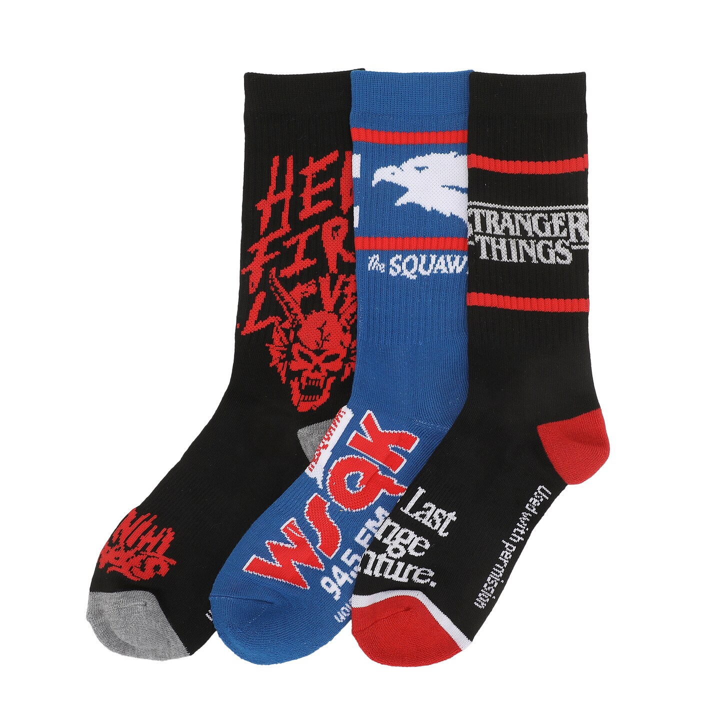 Stranger Things Glow In The Dark, Hellfire Club and Squawk Mens Athletic Crew Socks 3 Pack