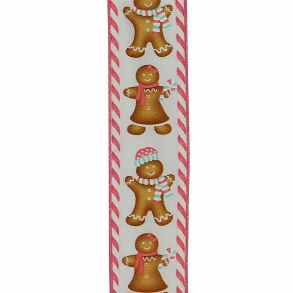 2.5&#x22; Gingerbread Boy Girl Ribbon: White/Pink (10 Yards)