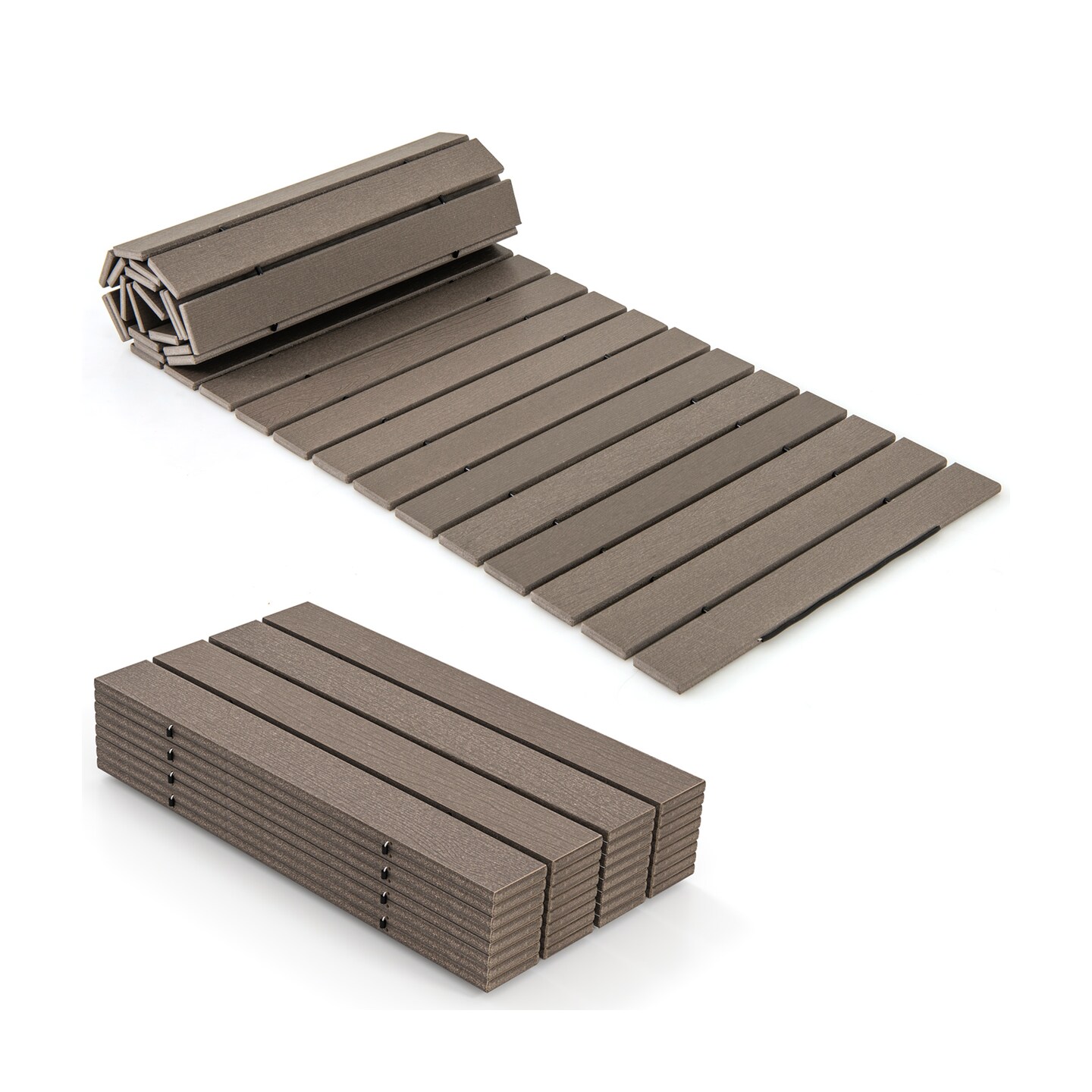 8-Foot Grey Roll-Up Garden Pathway HDPE Slats with Heavy-Duty Wire for Outdoor Use