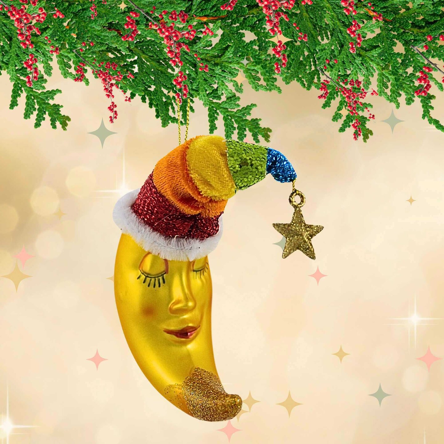 December Diamonds 4.5 Inch Rainbow Moon Ornament Christmas Tree Ornament , Christmas Decor Crescent Lgbtq