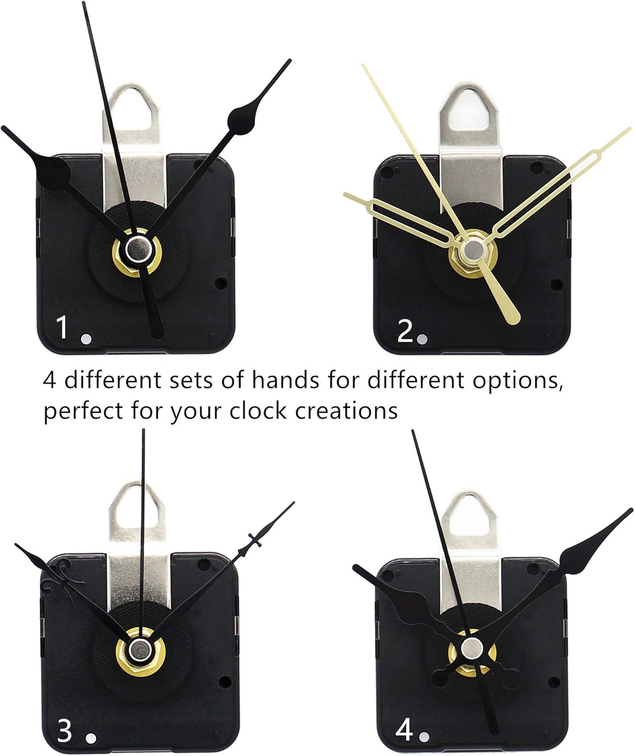 2-Pack Quartz Clock Movement Kit with 4 Pairs of Silent Sweep Hands – 13.5mm Shaft DIY Clock Repair & Replacement Parts with Metal Hooks
