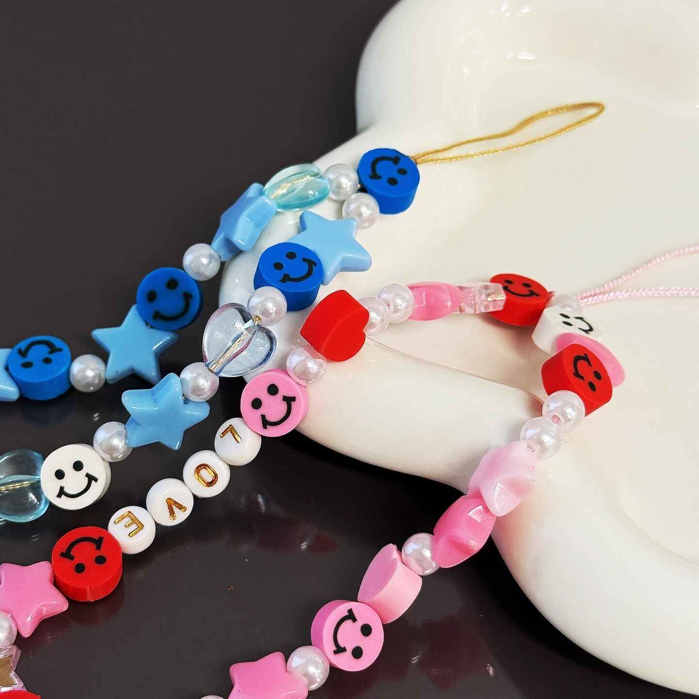 Wrapables Charms and Beads Cell Phone Wrist Strap, Keychain, Bag Charm (Set of 2), Smiles and Stars