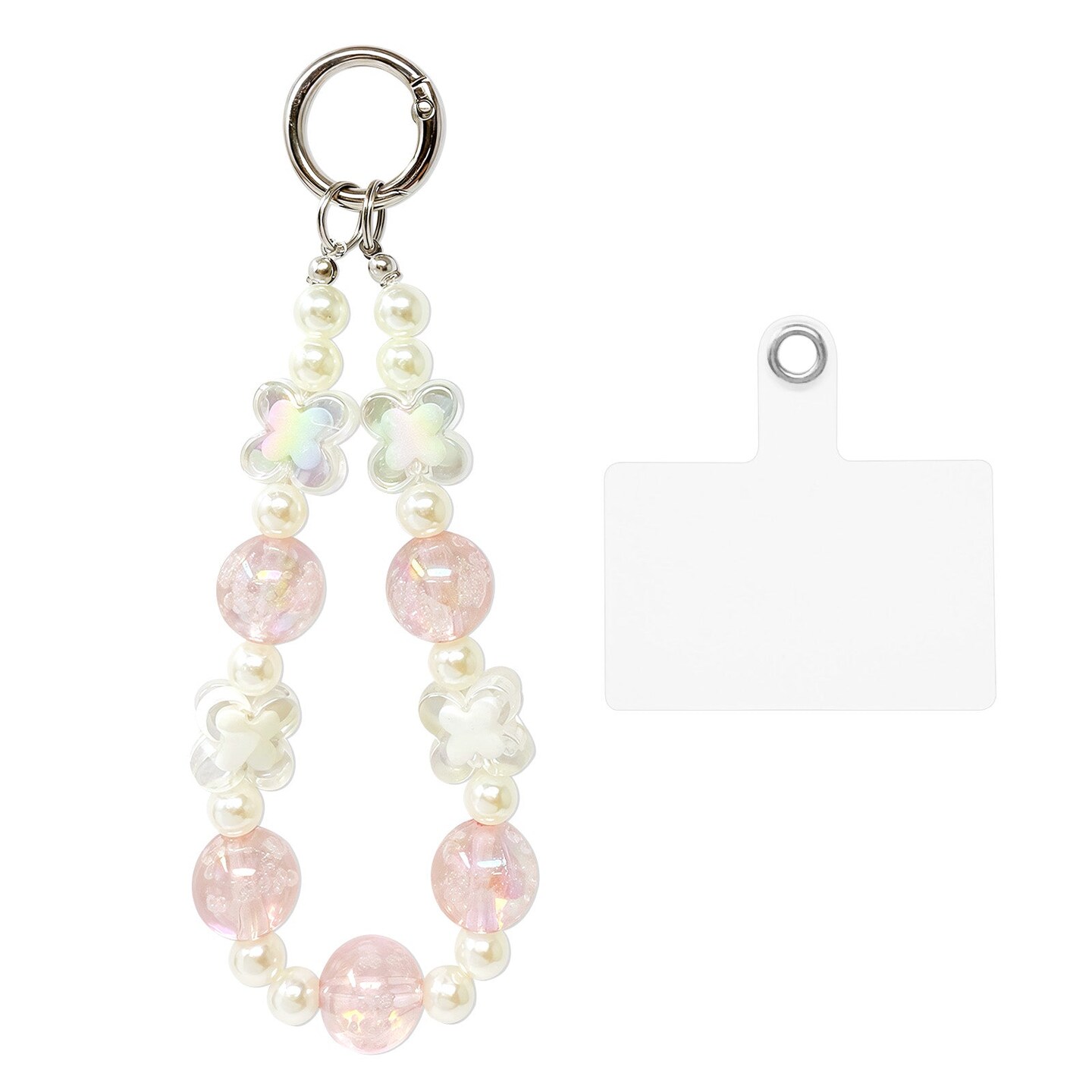 Wrapables Sparkling Beaded Cell Phone Wrist Strap, Keychain, Bag Charm with Lanyard Tether Tab, Pink Clover