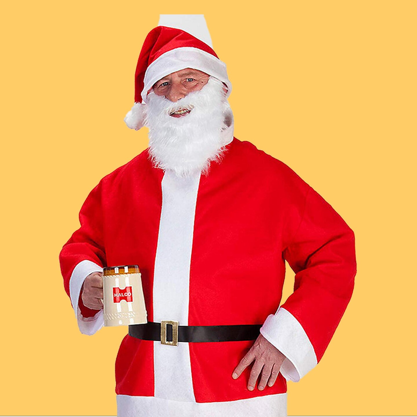 Saloon Spree Santa Adult Costume Set with Beard Hat Belt and Boot Top Pants