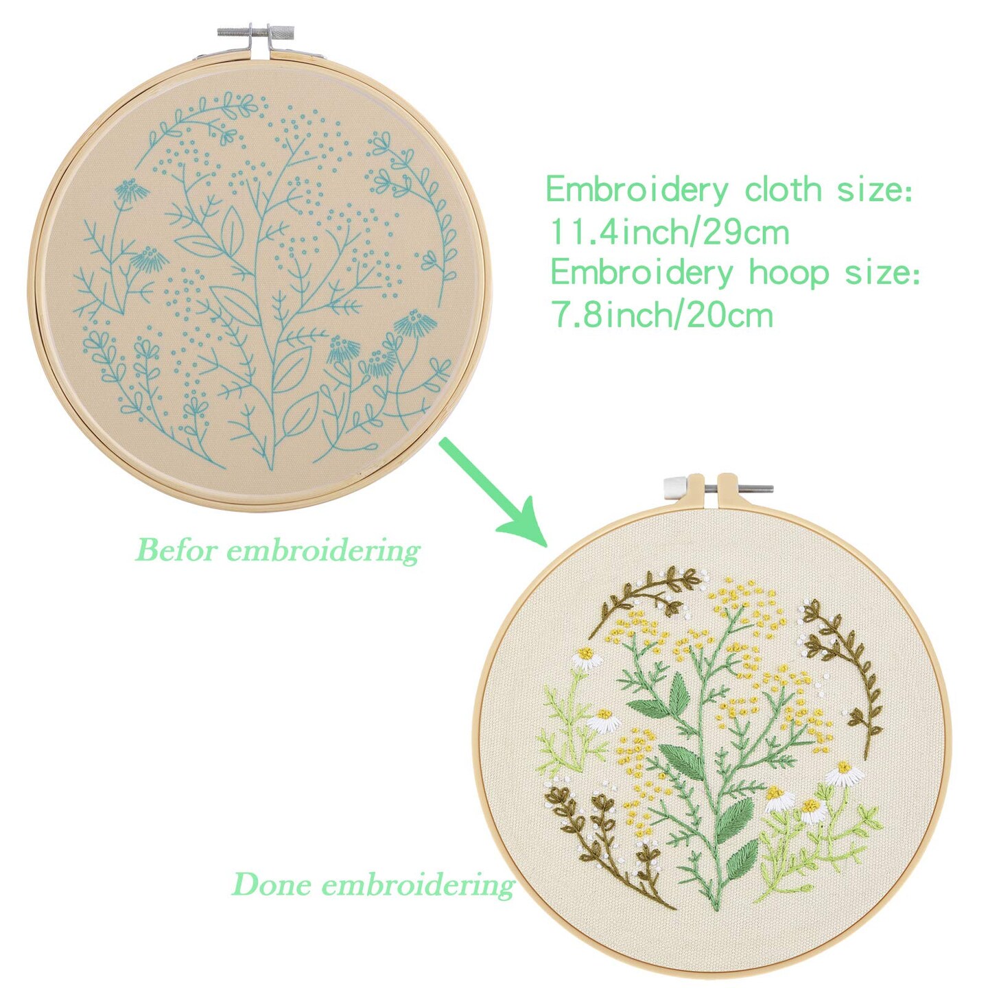 Embroidery Starters Kit with Pattern for Beginners, 4 Pack Cross Stitch Kits, 2 Wooden Embroidery Hoops,Scissors,Needles and Color Threads,Needlepoint Kit for Adults