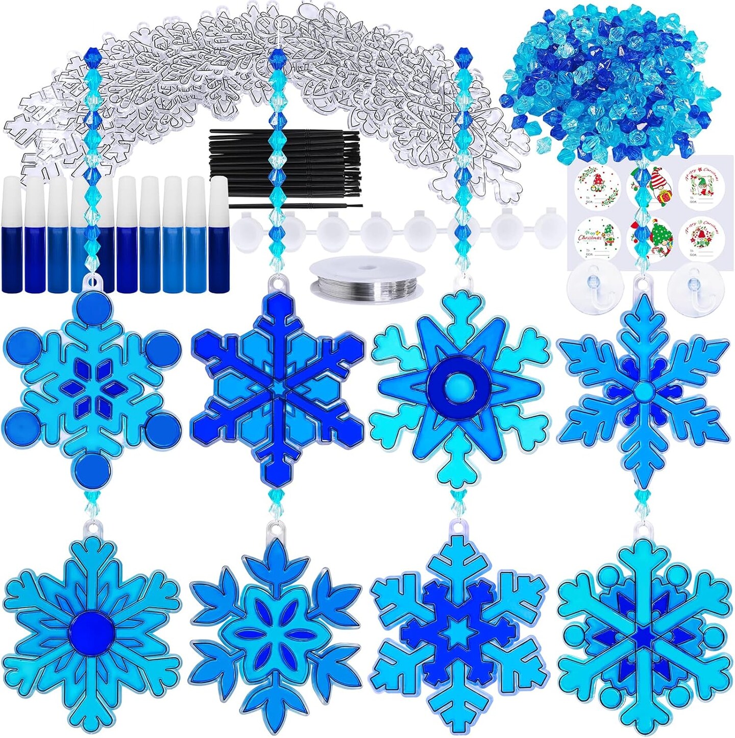24 Sets Snowflake Suncatchers Ornaments Decorations Craft Kit