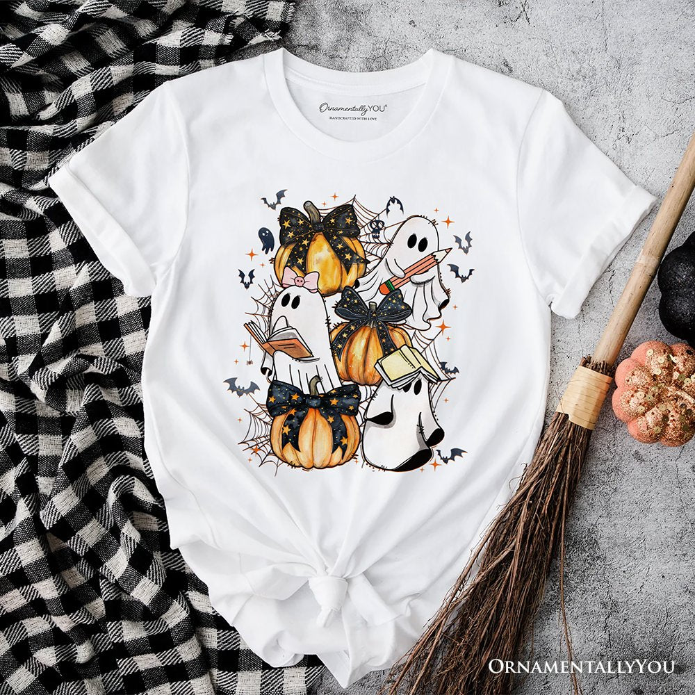 Cute Ghost Teacher Halloween T-Shirt, Retro Boo Spooky School Tee