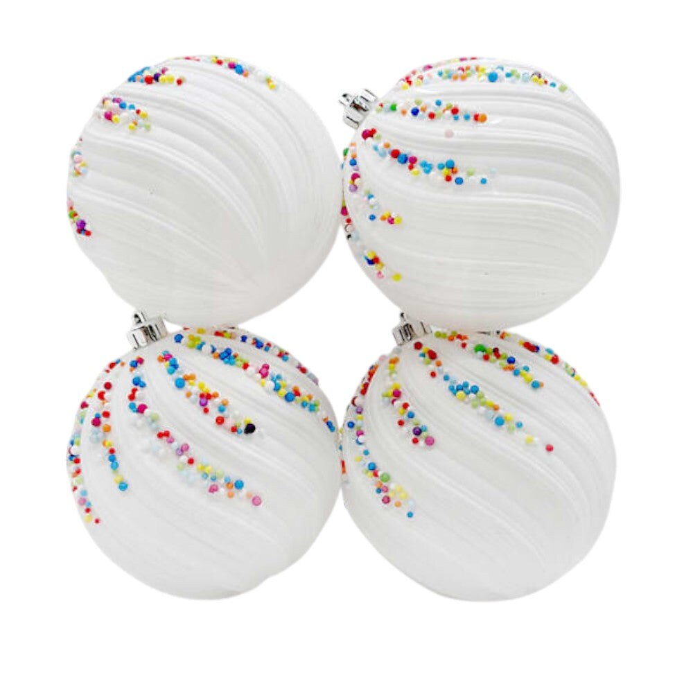 4-Piece Christmas Ornament Set &#x2013; 4&#x22; Beaded Holiday Balls with Sparkle