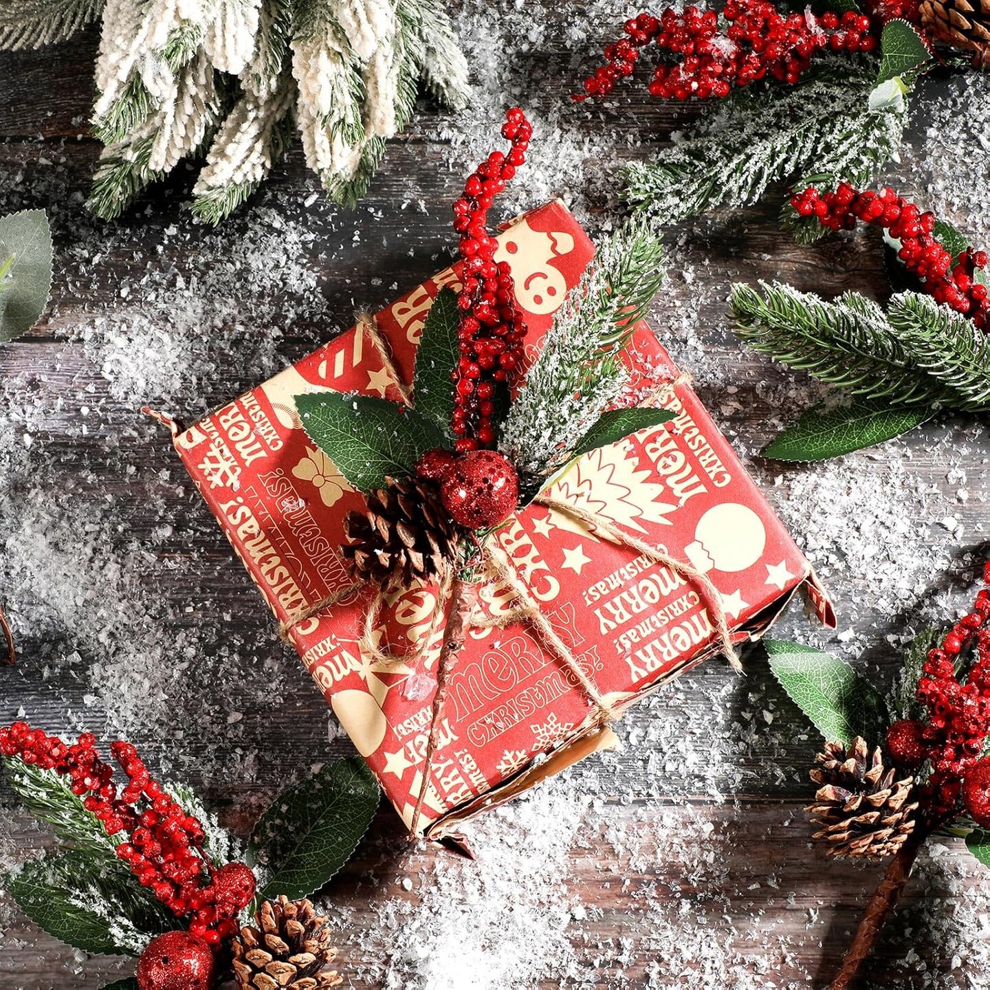 Glittery Pine Snowy Flower Picks (Glitter Sequins Style)