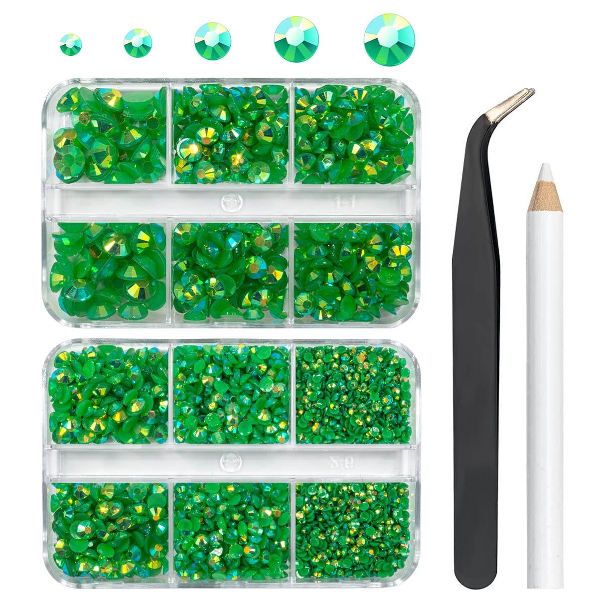 qiipii Emerald Green AB Resin Rhinestones for Crafting 2mm 3mm 4mm 5mm 6mm Flatback Jelly Stones Diamonds Crystals Gems for Face Eyes Makeup Tumblers Mugs Bottles DIY Crafts Clothes Shoes Phones Car