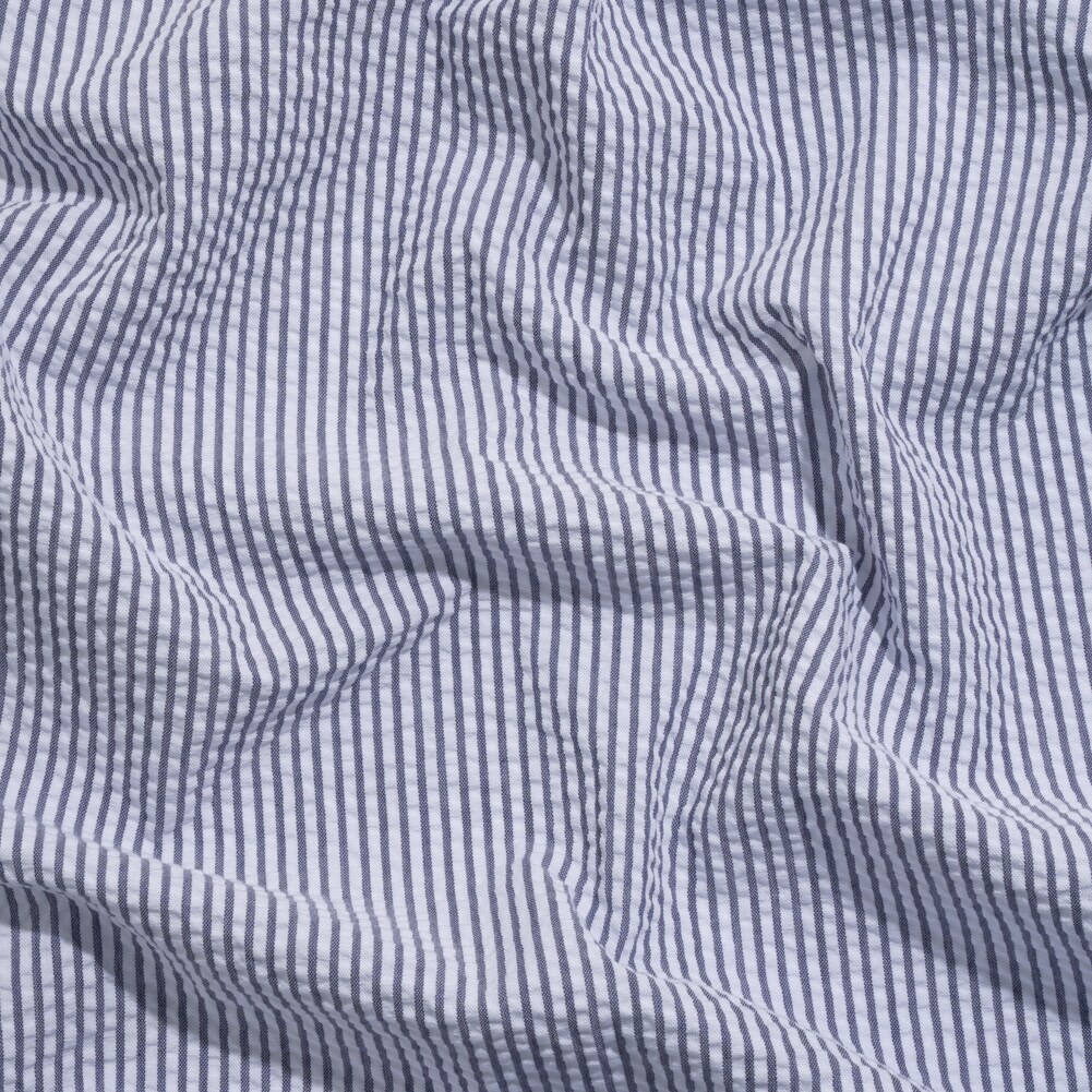 1 Yard Dark Blue White Candy Striped Cotton Polyester Seersucker Fabric