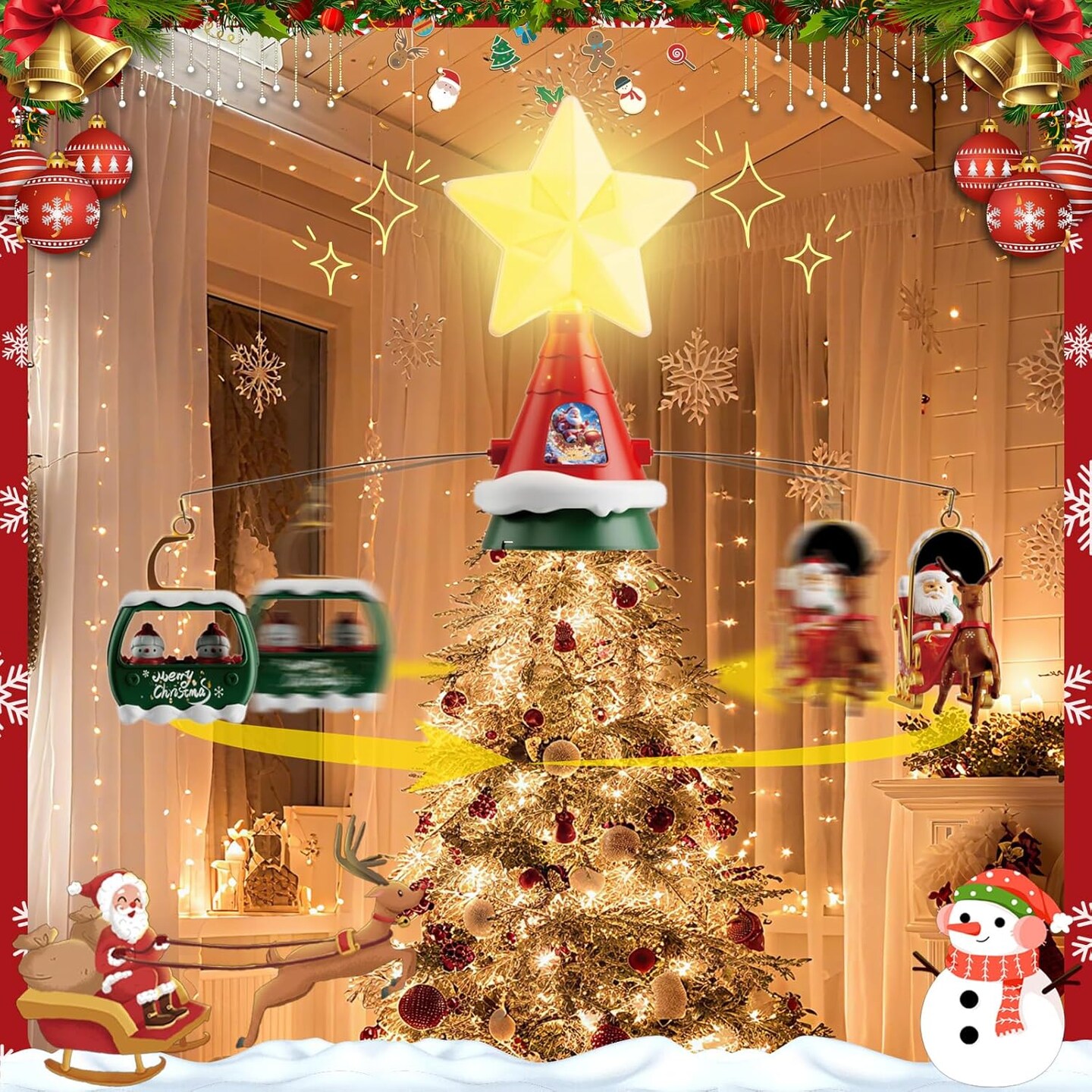 Musical Rotating Christmas Tree Topper (Red, Green, and Gold)